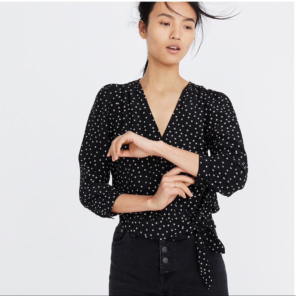 Madewell silk wrap top in star scatter NWT
